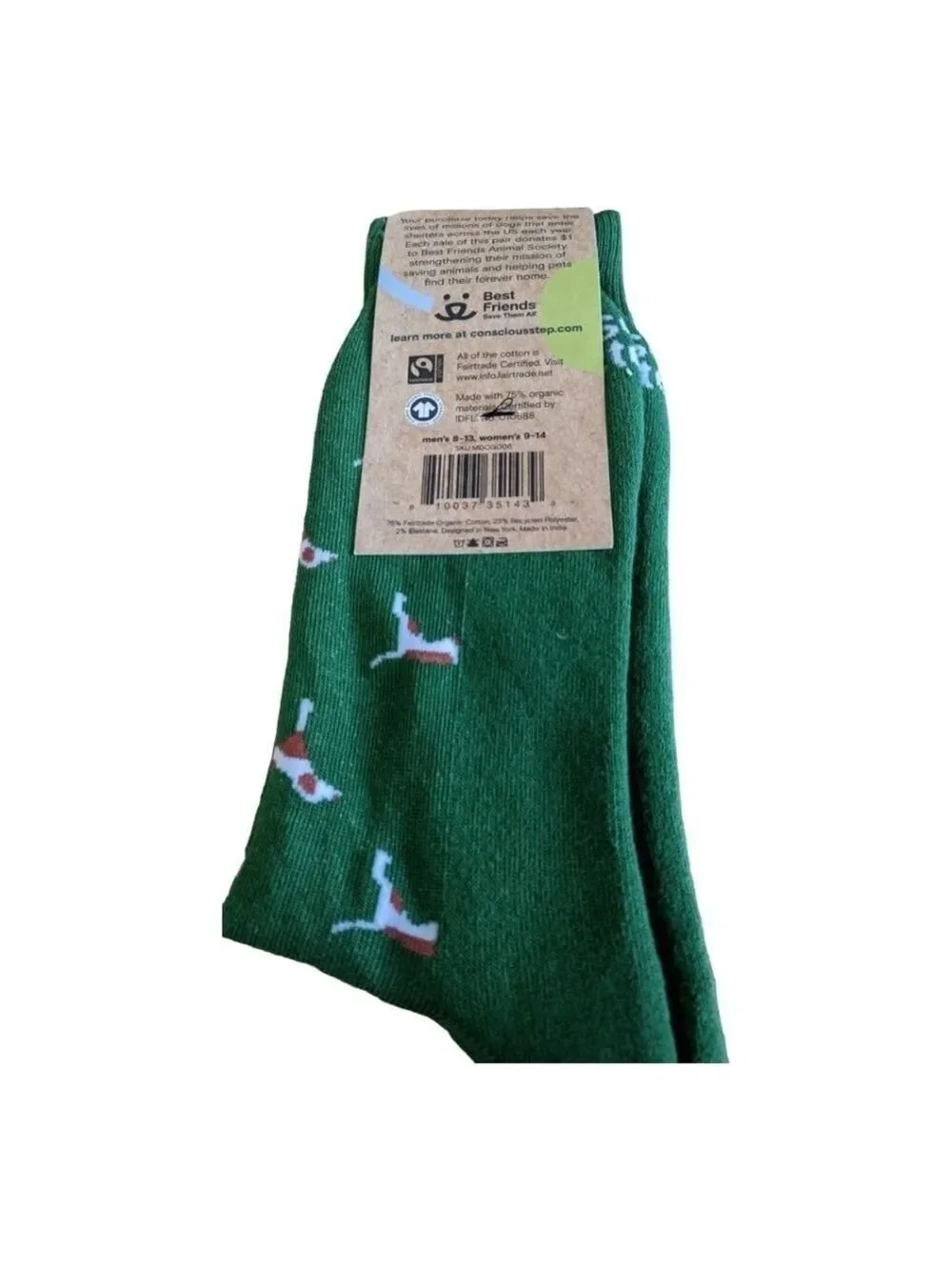 ⭐Conscious Steps,Socks save Dogs,green, embroidered paw print, M 8-13 W 9-14